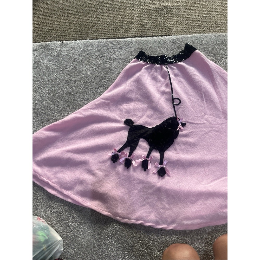 Vintage Style Pink Poodle Skirt 50s Sock Hop‎ Costume Black Sequin Waistband